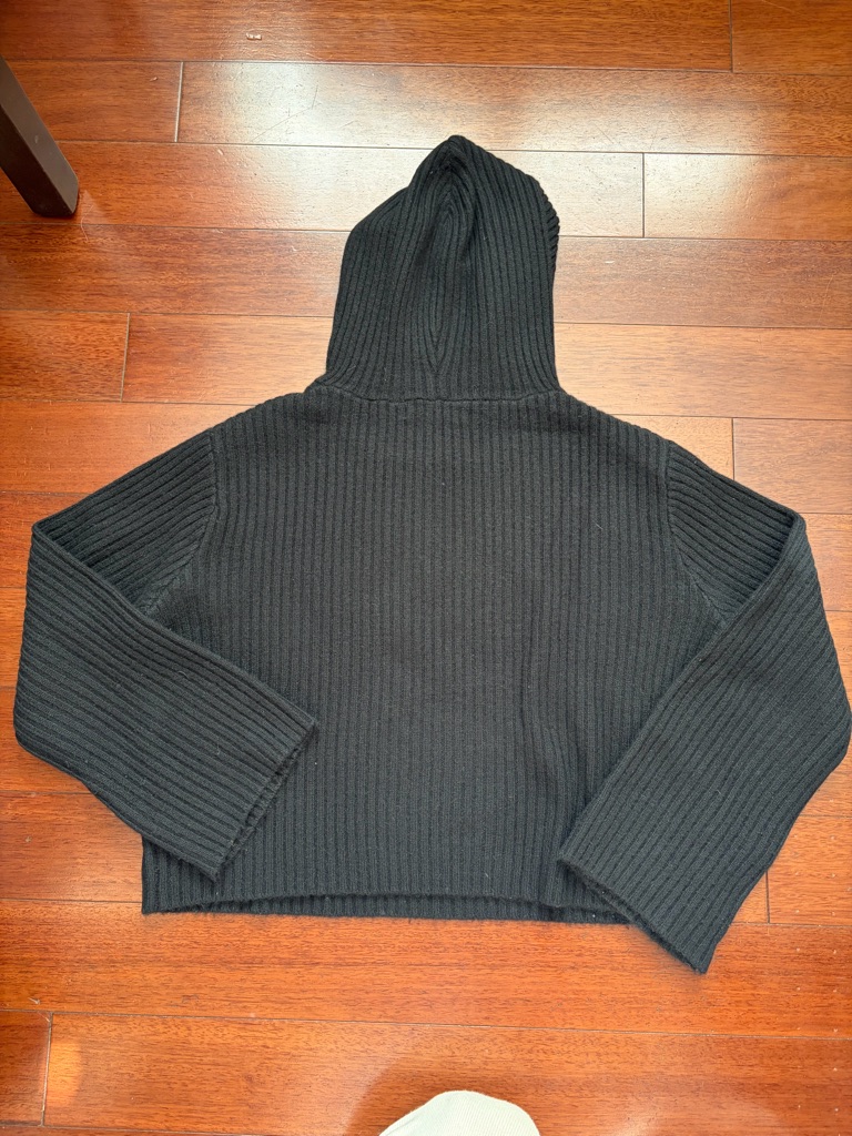 Women's Off-The-Shoulder Ribbed Hoodie Sweater - Black — image 2 of 3